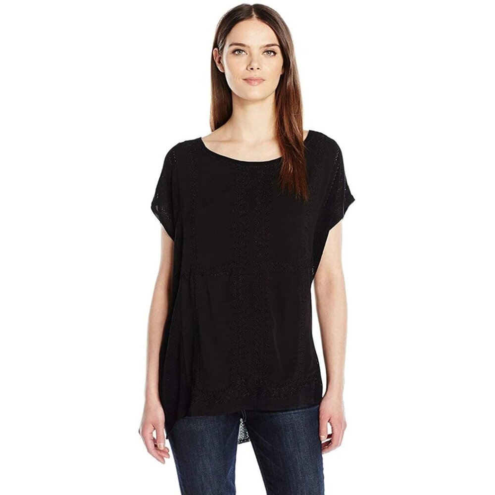 NWT Lucky Brand Black Embroidered Sweater Poncho XS/S